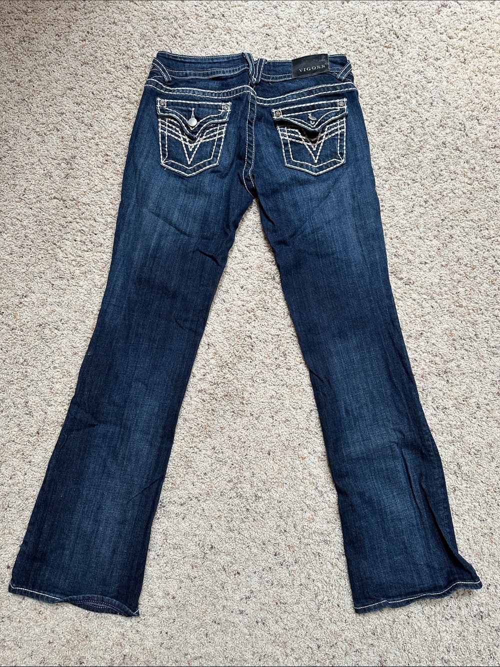 Vigoss Women's Dark Blue Flare Jeans with Contrast Stitching